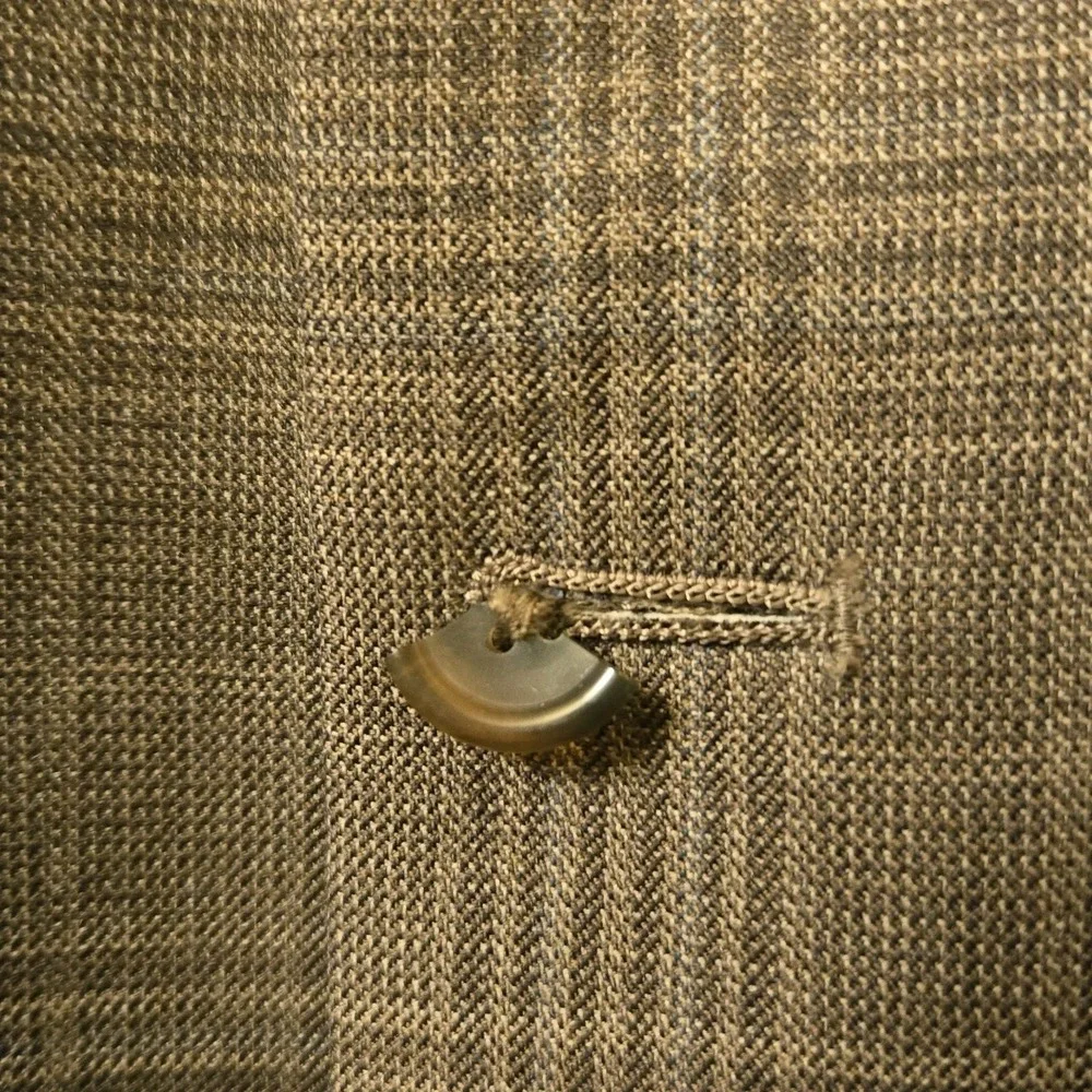Mens Pronto Uomo Wool Blazer 40 Long Brown Plaid Suit‎ Jacket Two Button *Flaw*